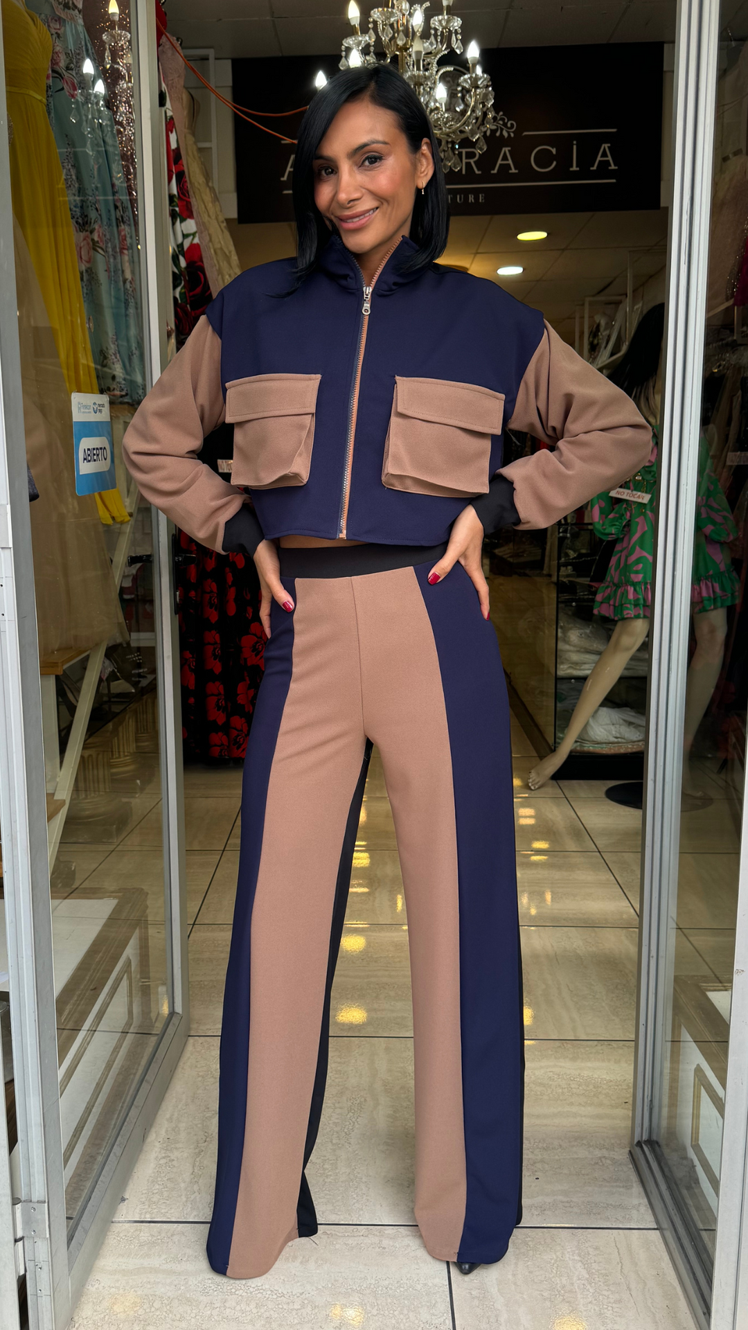 CHAQUETA BOMBER ISABELLA AZUL/CAMEL