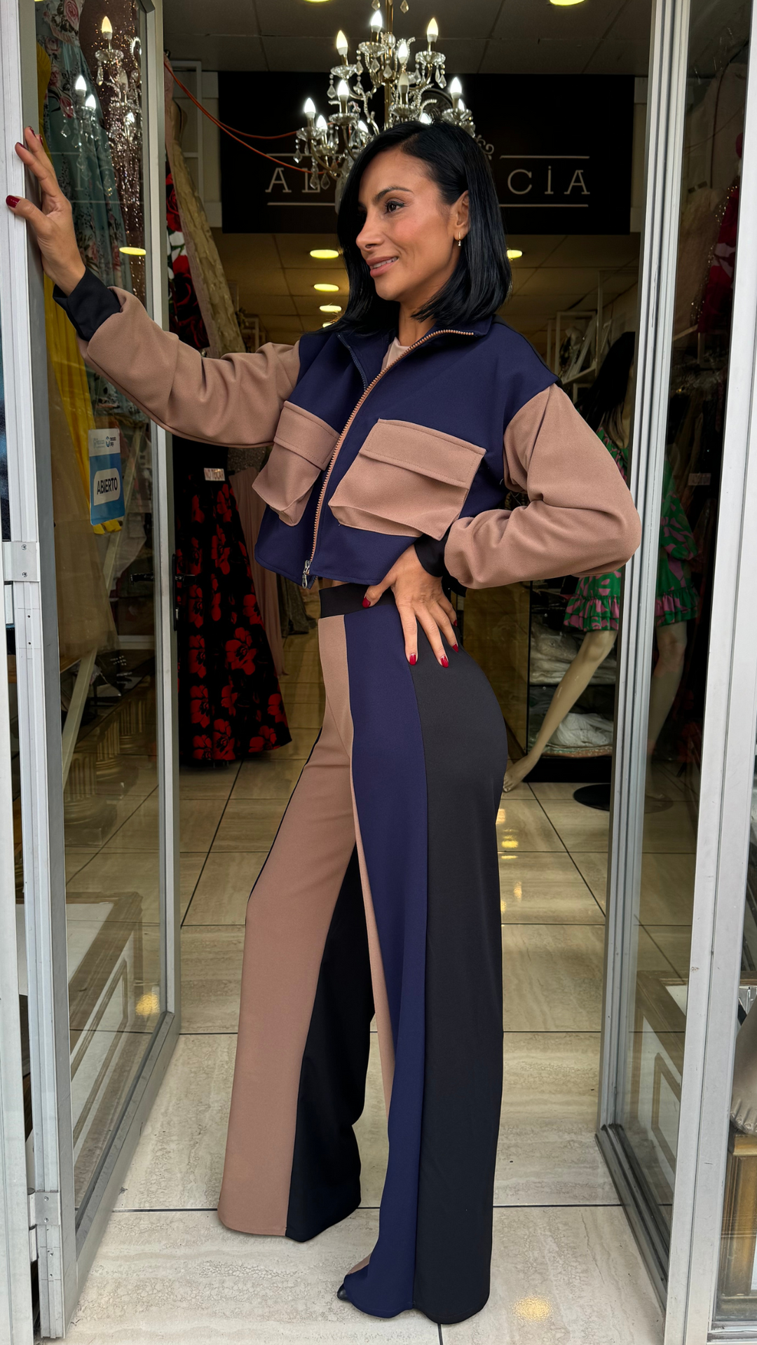 CHAQUETA BOMBER ISABELLA AZUL/CAMEL