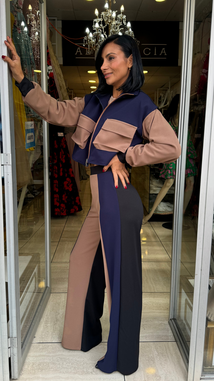 CHAQUETA BOMBER ISABELLA AZUL/CAMEL