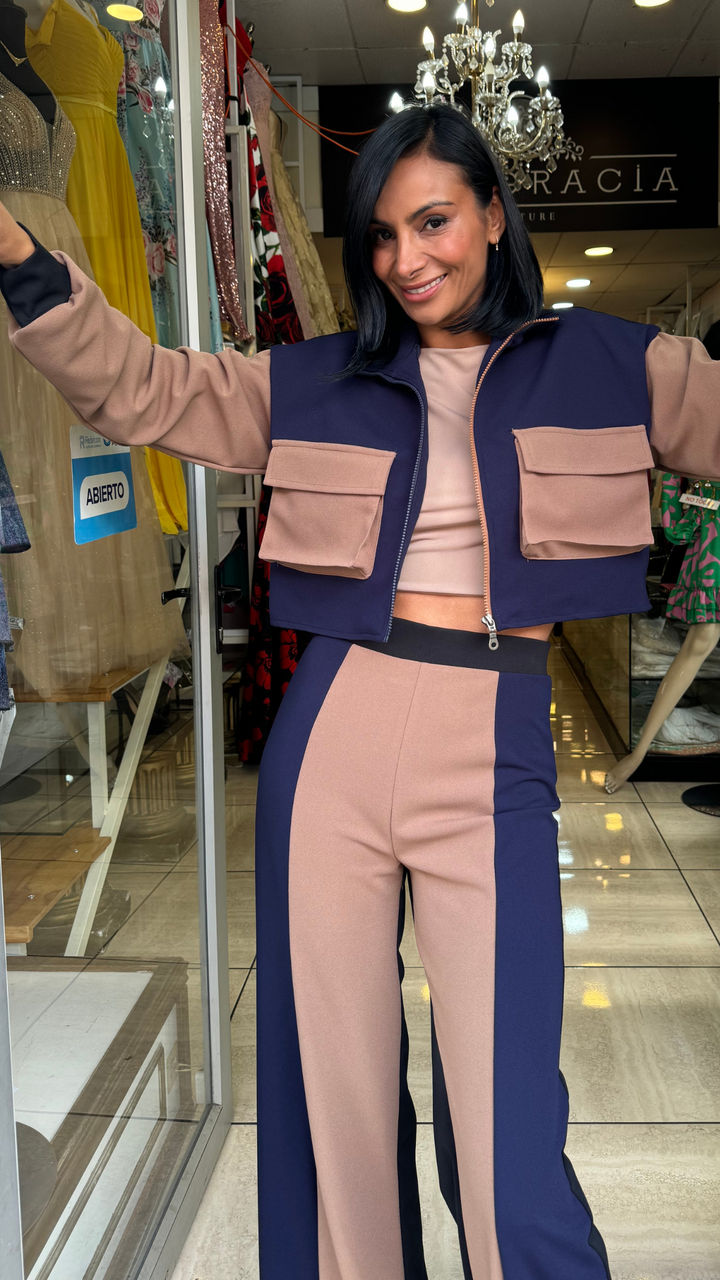 CHAQUETA BOMBER ISABELLA AZUL/CAMEL