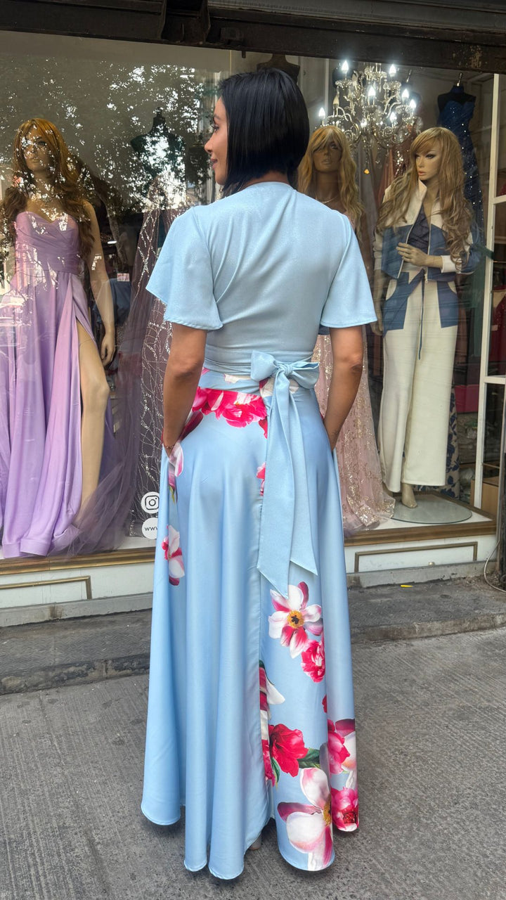 Falda Cloe Celeste Print