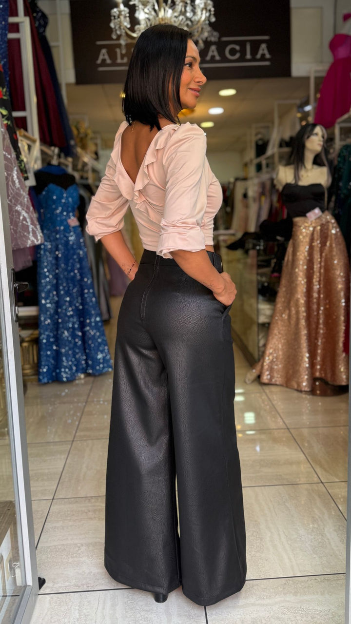 PANTALON CONNI ECO CUERO NEGRO
