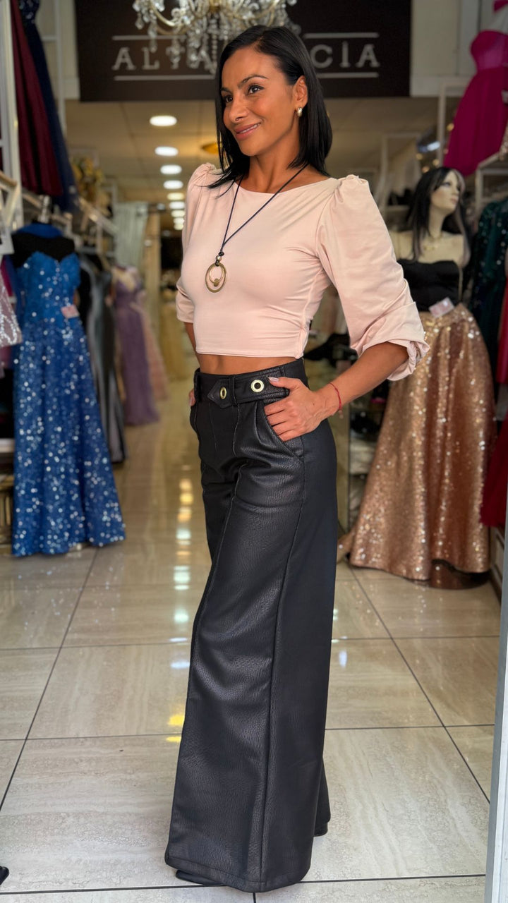 PANTALON CONNI ECO CUERO NEGRO