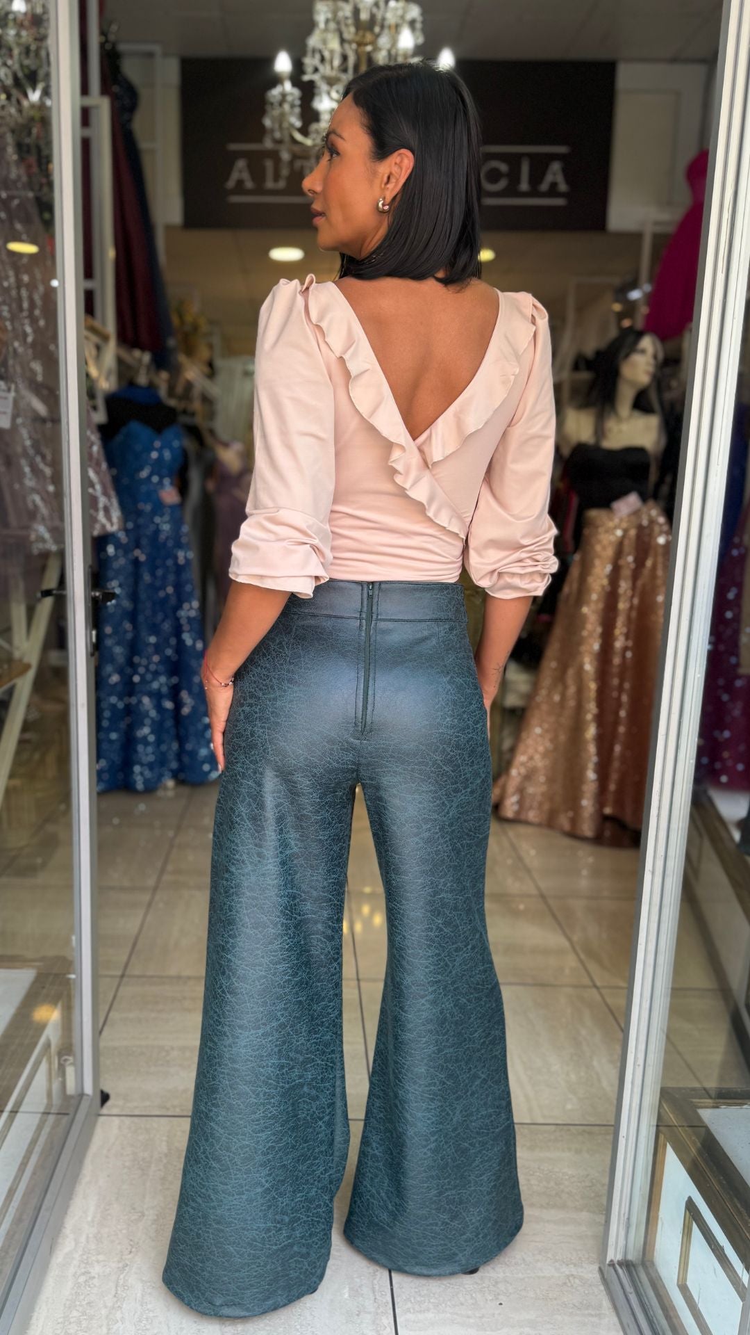 PANTALON CONNI ECO CUERO VERDE