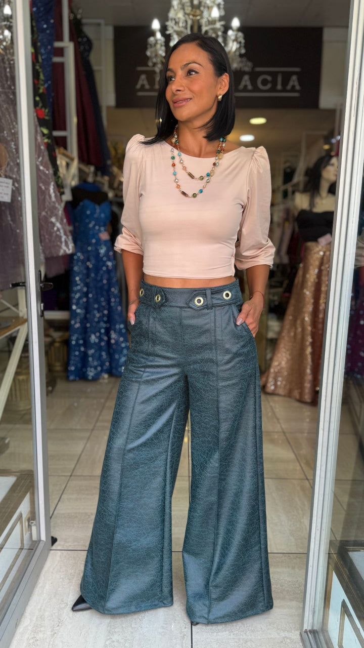 PANTALON CONNI ECO CUERO VERDE