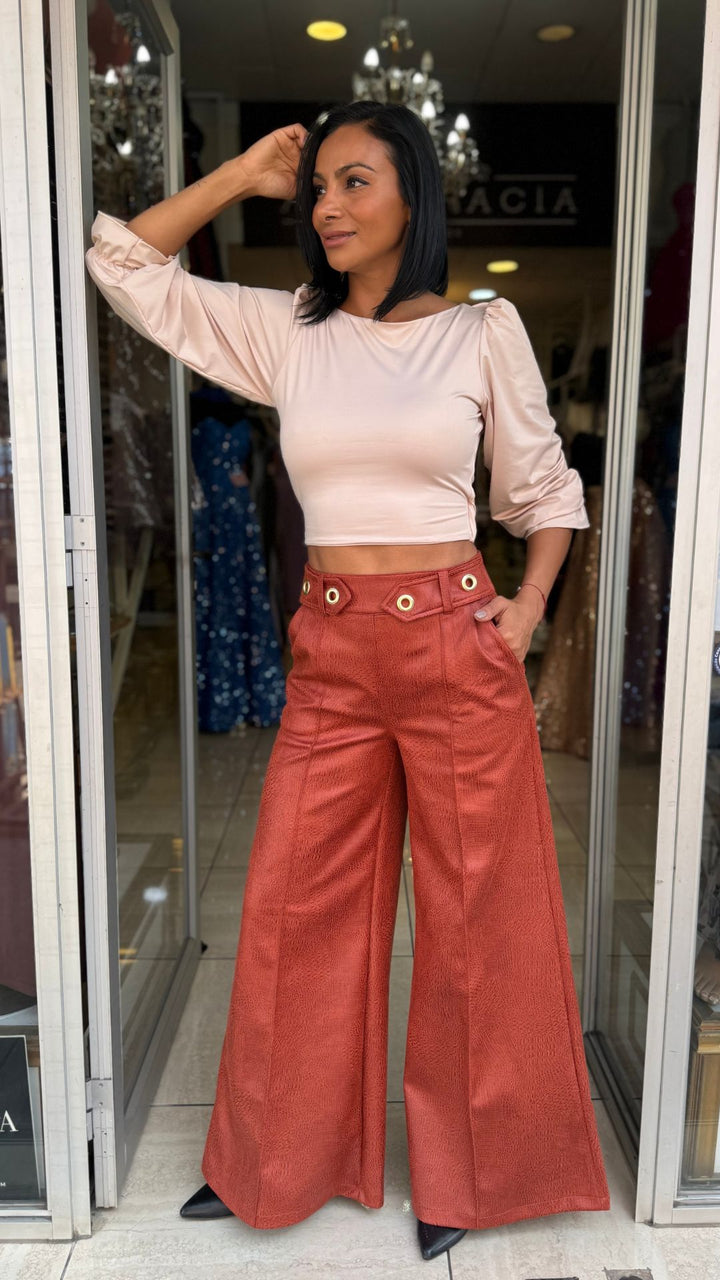 PANTALON CONNI ECO CUERO TERRACOTA